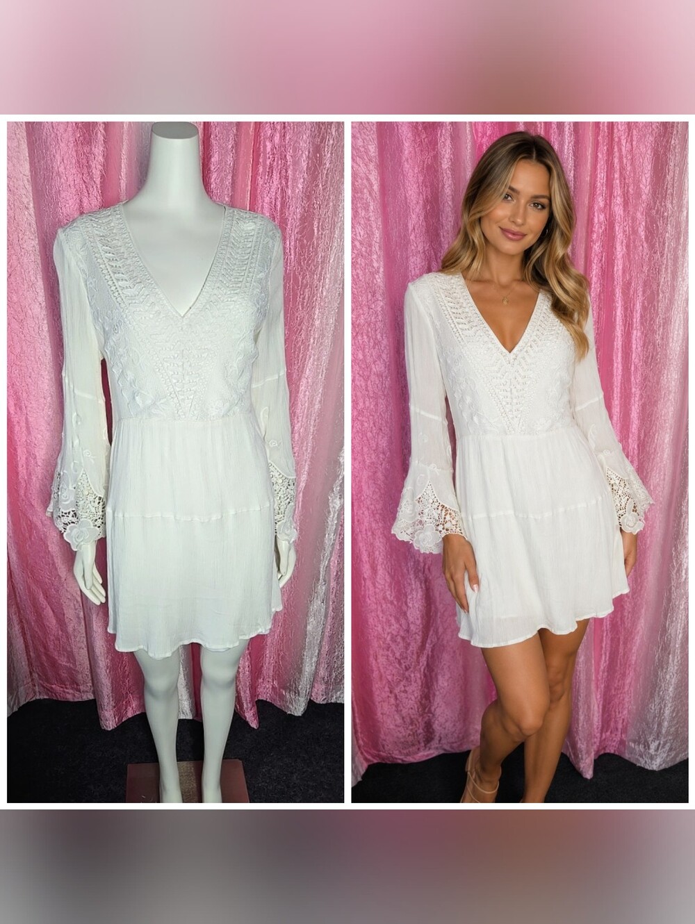 Altar’d State White Floral Crochet Lace Embroidered Boho Dress Size Large